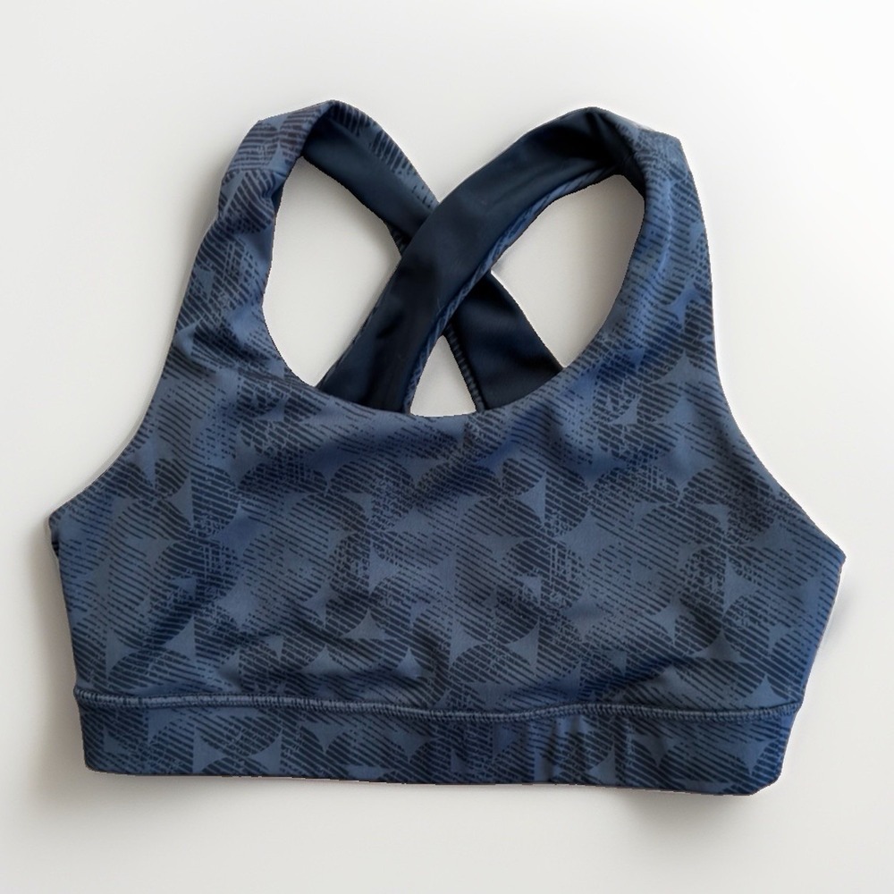 ASICS Women's Gray Black Printed Crossback Sports Bra Athletic Workout